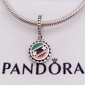 Pandora St. Kitts and Nevis Flag Dangle Charm Travel S925 Silver Pendant Dangle